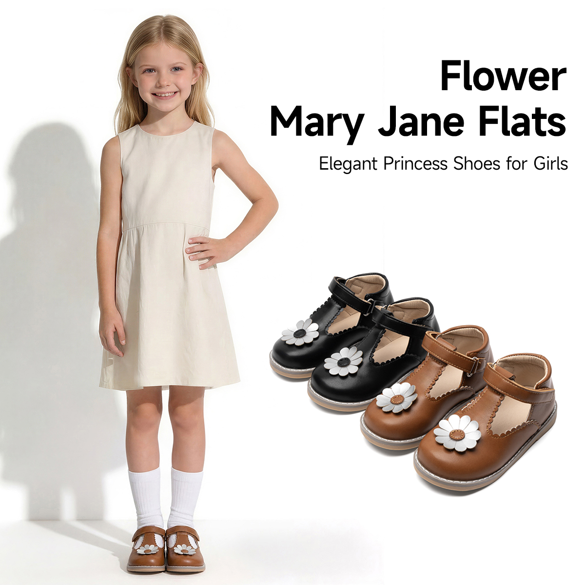 Girls Flower Decor T-Strap Mar – Velcro Hook Loop Bewertung und Preis
