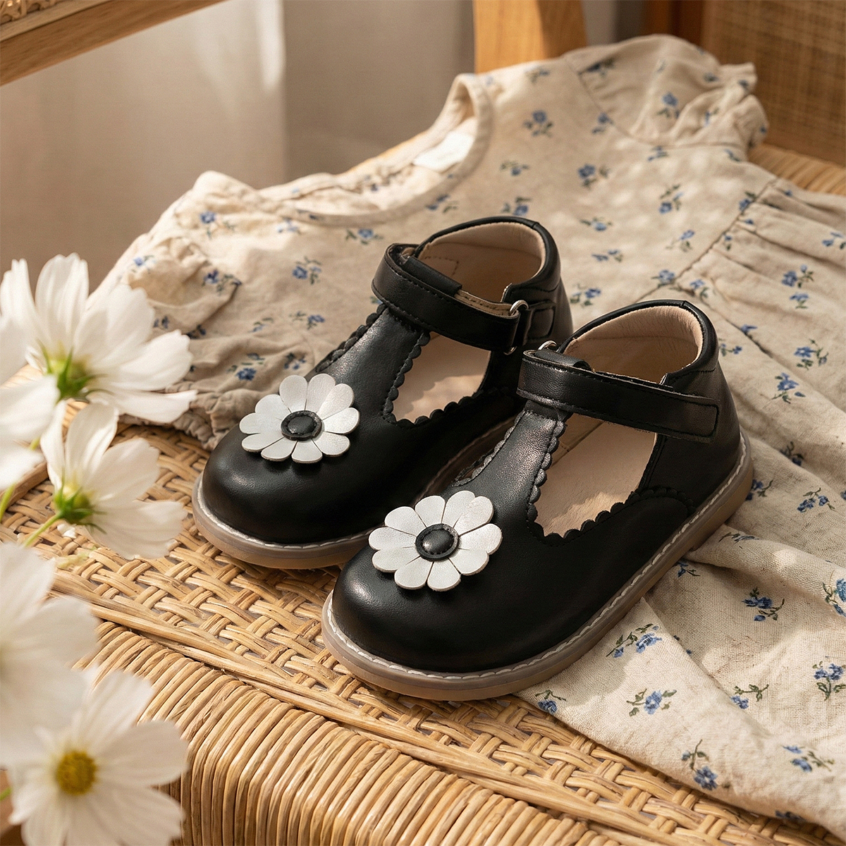 Girls Flower Decor T-Strap Mar – Velcro Hook Loop Bewertung und Preis